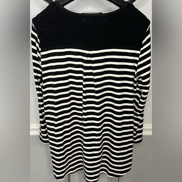 Talbots Black & White Striped Top With Lace Detail Women’s Small Petite - Picture 2 of 4